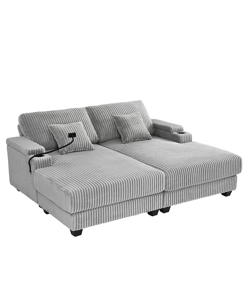 Streamdale Modern Chaise Sofa with Adjustable Backrest, Cup Holders, Phone Holder & Storage, Light Gray