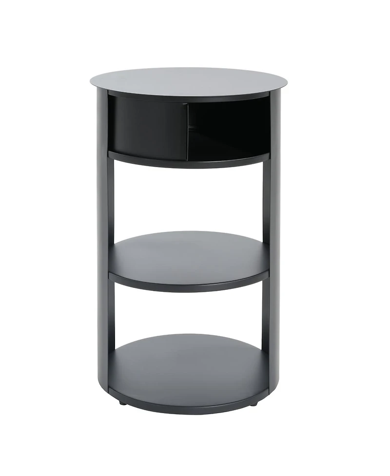 Streamdale Furniture Indoor 3-Tier Metal Round Side Table with Sliding Door Cabinet, Matte Black