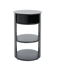 Streamdale Furniture Indoor 3-Tier Metal Round Side Table with Sliding Door Cabinet, Matte Black