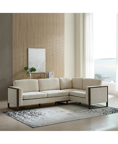 Streamdale Furniture L-Shaped Sectional Sofa - Modern Beige Fabric with Walnut Legs