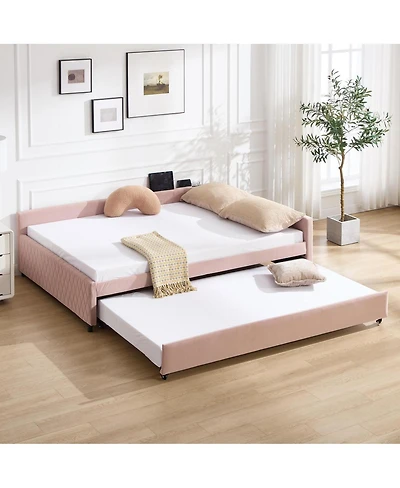 Streamdale Upholstered Daybed with Trundle (Pink)