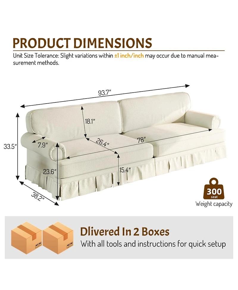 Streamdale Furniture Luxuriously Comfortable 4-Seater Cloud Couch, Chenille Sofa with Rolled Arms, 26.4" Deep Seat