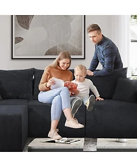 Streamdale Furniture 6-Piece Modular U-Shaped Black Corduroy Sectional Sofa with Chaise Lounge