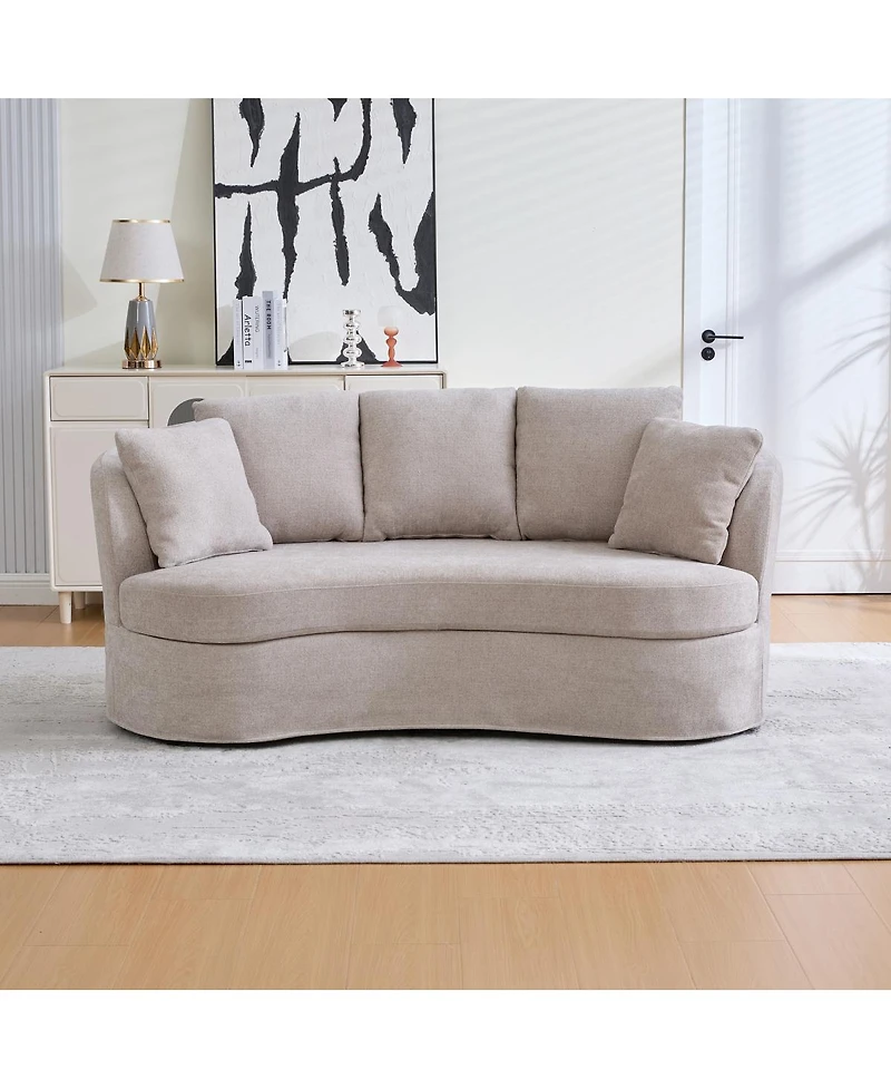 Streamdale Furniture 73.82" Wide Curved Sofa, Modern Plush Chenille Extra-Deep Seat, 4 Removable Cushions, Taupe