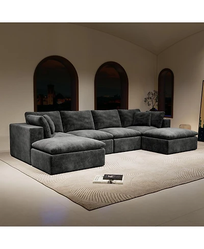 Streamdale Furniture Modular Upholstered Corduroy Sectional Sofa, 5PC Free Combination, Gray