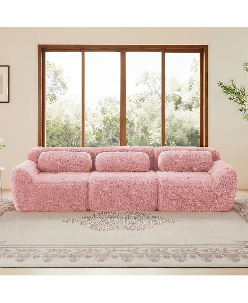 Streamdale Furniture 114" Soft Fluffy Plush Modular Sectional Sofa Couch w/ Ottoman