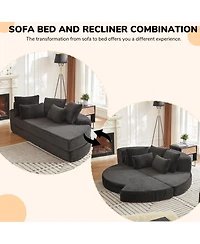 Streamdale Furniture 78.5-Inch Corduroy Semi-Circular 2-in-1 Sofa Bed with Neck Pillow & 5 Throw Pillows