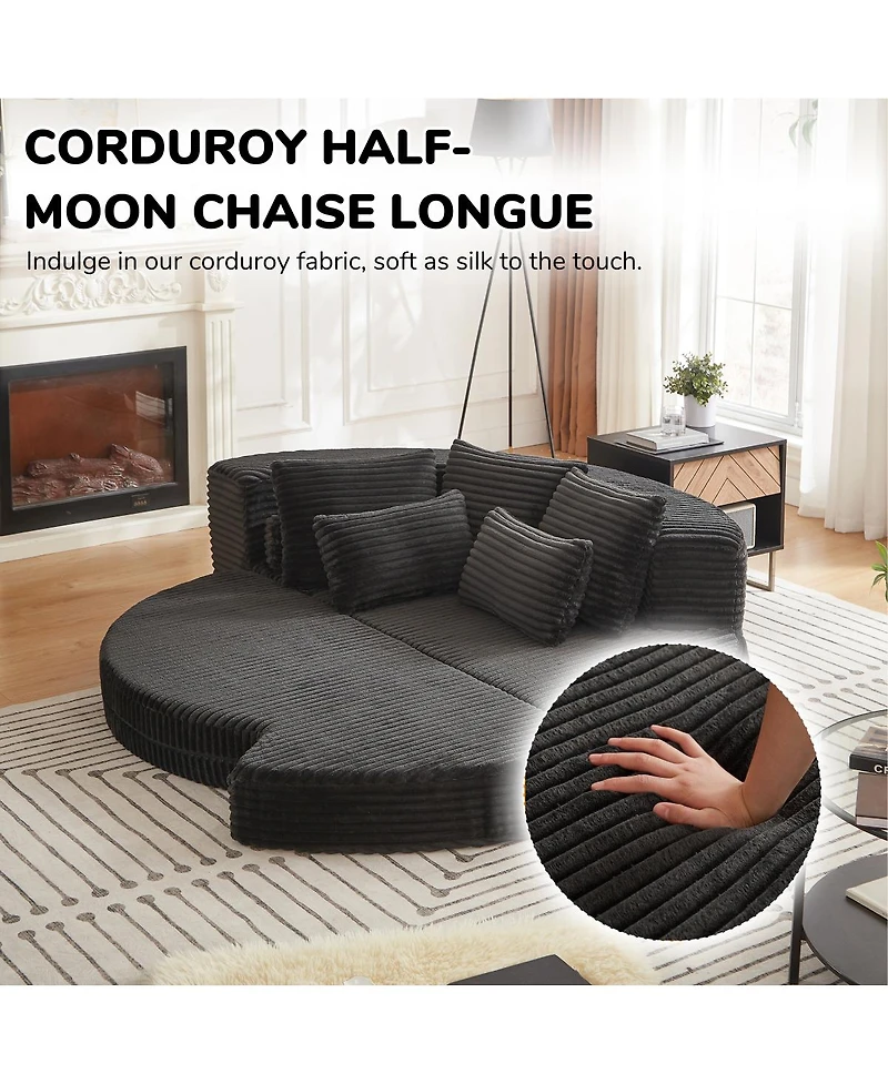 Streamdale Furniture 78.5-Inch Corduroy Semi-Circular 2-in-1 Sofa Bed with Neck Pillow & 5 Throw Pillows