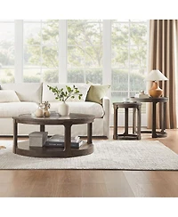 Streamdale Furniture 24" 2PC Curved Round Wooden Coffee Table Set