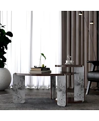 Streamdale Furniture Modern Coffee Table with End Table Set, Durable Walnut Veneered Mdf 83cm Center Table with 43cm Side Table