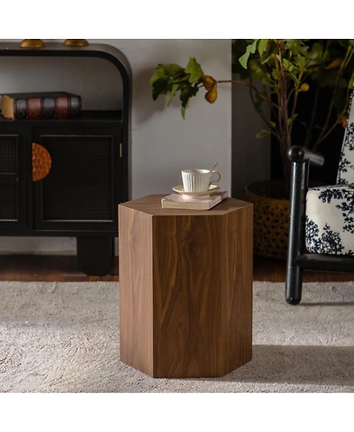 Streamdale Furniture Hexagon Walnut Mdf Coffee Table - Modern End Table for Small Spaces (15.75"x13.58"x18.9)