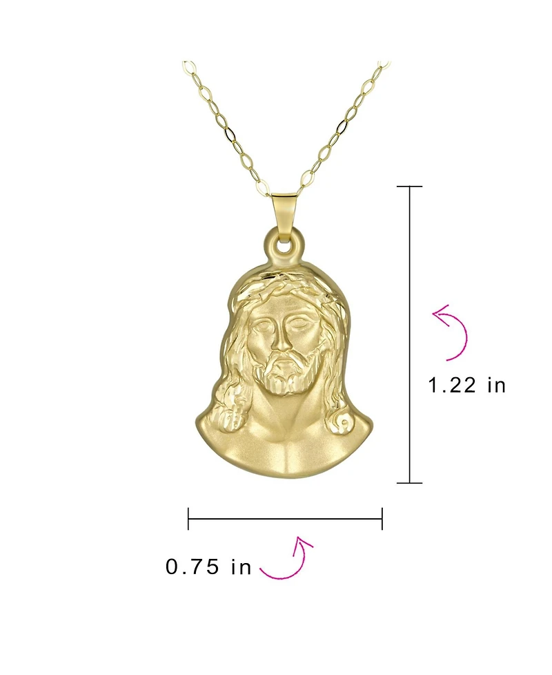 Bling Jewelry Matt & Shiny Yellow 14K Gold Religious Metal Protection Medallion Face of Jesus Christ Head Pendant Necklace No Chain