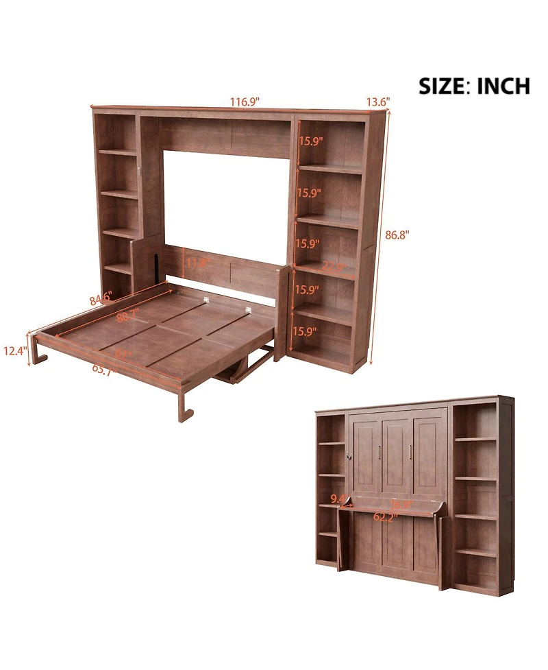 Streamdale Furniture Murphy Bed with Desk and Bookshelf