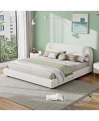 Streamdale Furniture King Size Boucle Upholstered Bed, Curved Design, Solid Wood Legs