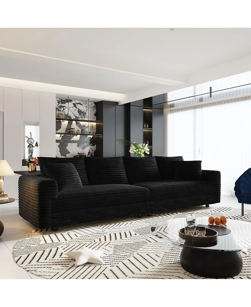 Streamdale Plush Corduroy 4-Seat Sofa, Modern Comfy Upholstered Cloud Couch, Black