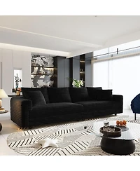 Streamdale Plush Corduroy 4-Seat Sofa, Modern Comfy Upholstered Cloud Couch, Black