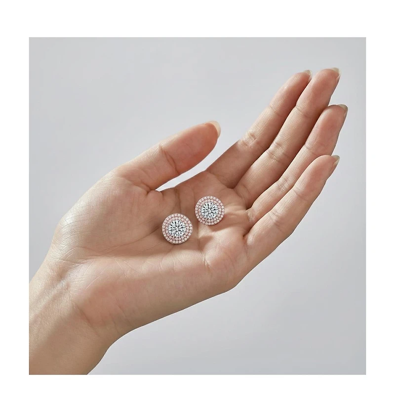 Cubic Zirconia Sterling Silver round Haloed Stud Earrings