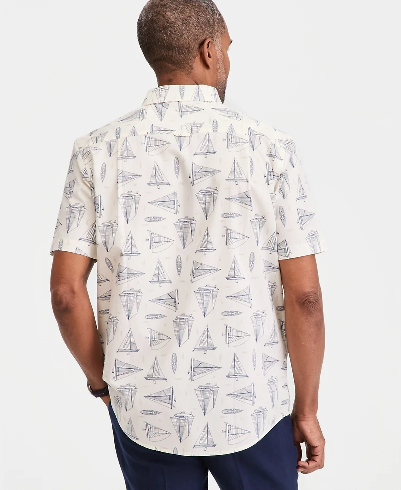Club Room Men's Poplin Short-Sleeve Shirt, Macy's Exclusive - Sail Boat Print