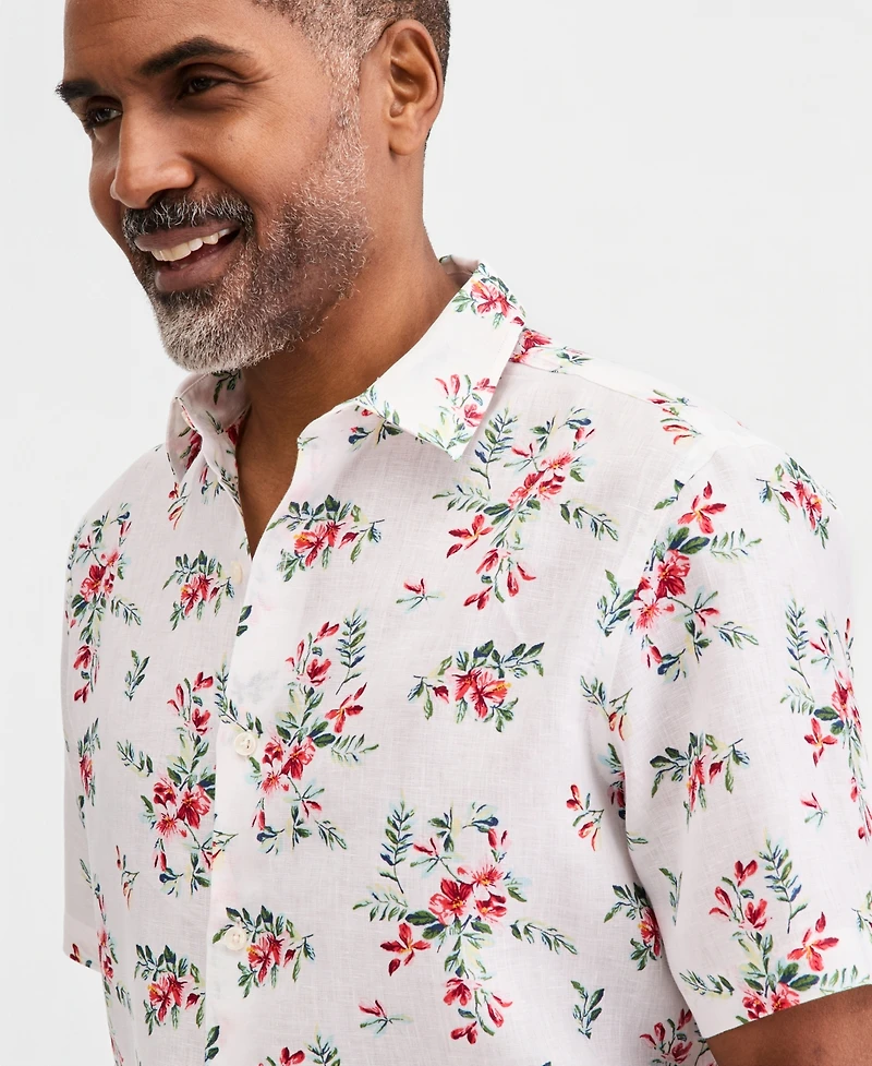 Club Room Men's Short-Sleeve Linen Shirt, Macy's Exclusive - Journal Floral Print