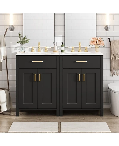Cesicia Modern Freestanding 48 in. Bathroom Vanity with Ceramic Sink, Soft-Close Doors, Flip Drawer and Double-Layer Door Shelves