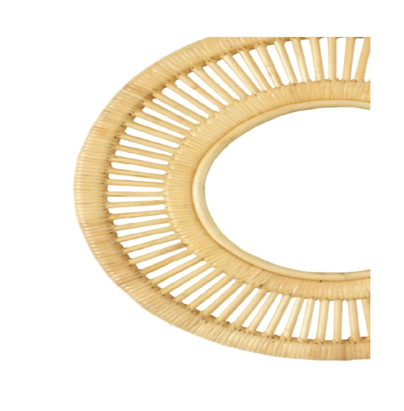 Wicker Village Round Wall Hanging Mirror with Rattan Frame, Boho Decorative Mirror, Natural Finish for Living Room, Bedroom & Bathroom