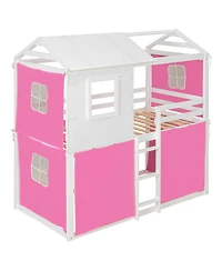 Streamdale Furniture Twin Size Bunk Wood House Bed with Tent