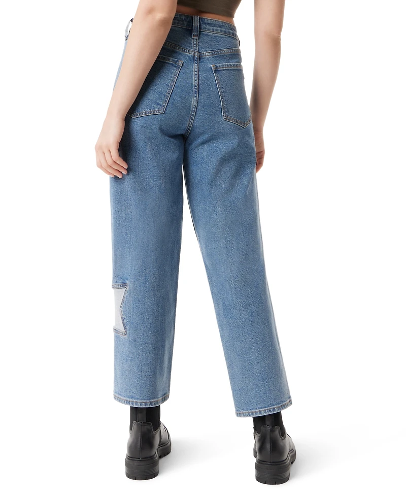 Frayed Juniors' Relaxed Straight Stars Jeans