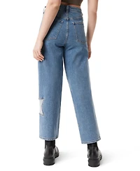 Frayed Juniors' Relaxed Straight Stars Jeans