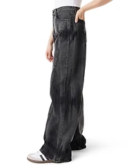 Frayed Juniors' Wide-Leg High Waist Seamed Jeans