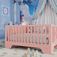 Streamdale Furniture Twin Montessori Floor Bed with Slats, Fence & Door - Pink