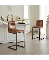 Streamdale Furniture Faux Leather Bar Stool - 26-Inch Tufted, Black Metal Frame (2 Sets)