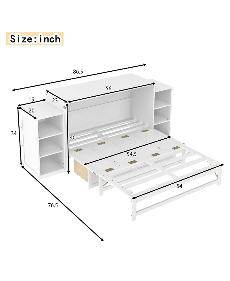 Streamdale Furniture Full-size Murphy bed with storage drawers and shelves