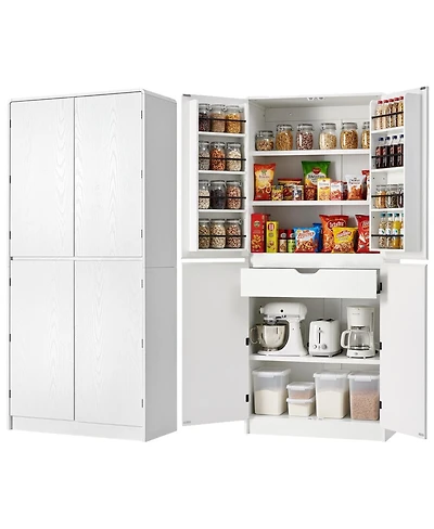 Streamdale Furniture 72" Farmhouse Kitchen Pantry Cabinet with 8 Shelves, Curved Storage, Hidden Drawer