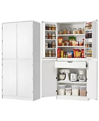 Streamdale Furniture 72" Farmhouse Kitchen Pantry Cabinet with 8 Shelves, Curved Storage, Hidden Drawer