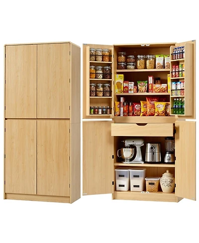 Streamdale Furniture 72" Farmhouse Kitchen Pantry Cabinet with 8 Shelves, Curved Storage, Hidden Drawer