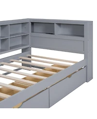 Streamdale Furniture Wooden Twin DayBed with 2 Drawers, Usb Charging Ports, Gray