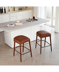 Streamdale Furniture Counter Height Backless Brown Faux Leather Bar Stool - Padded Seat, Metal Legs (2 Sets)