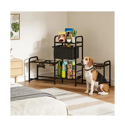 Aostirmotor Adjustable Dog Bowl Stand Pet Feeding Station in Black