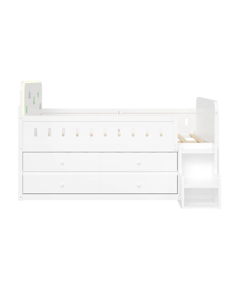 Streamdale Furniture Wooden Full Bed with Led Light, Storage Drawers