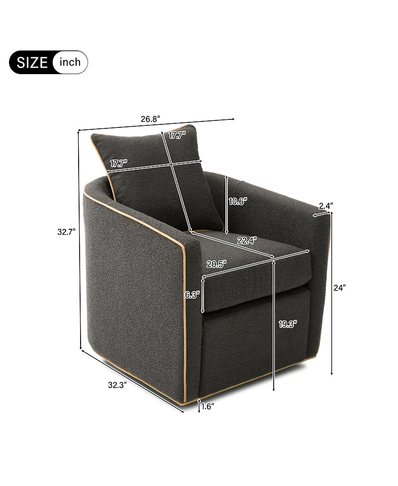 Streamdale Furniture Swivel Accent Chair, Upholstered Club Barrel Sofa for Living Room, Light Gray