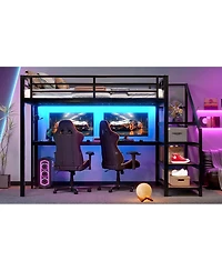 Streamdale Furniture Full Loft Bed with Desk, Storage Stairs, Led Lights & Usb Ports