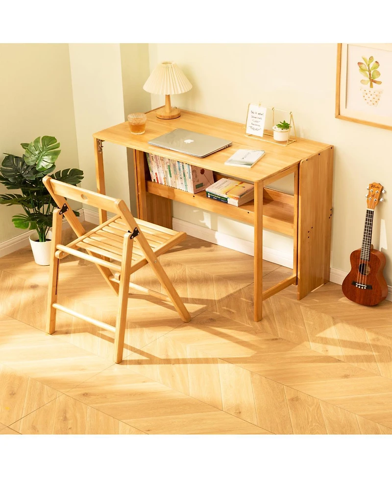 Streamdale Furniture Bamboo Folding Desk, Space-Saving Computer Desk for Small Spaces, Foldable Study Table