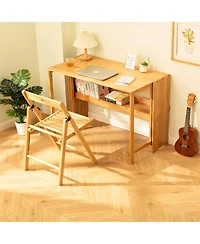 Streamdale Furniture Bamboo Folding Desk, Space-Saving Computer Desk for Small Spaces, Foldable Study Table