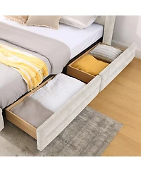 Streamdale Furniture Queen Size Chenille Upholstered Bed Frame with Storage Drawer - Beige