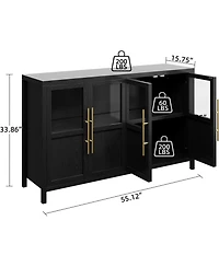 gaomon 55" Buffet Cabinet with 4 Glass Doors, Modern Farmhouse Sideboard with Storage, Black