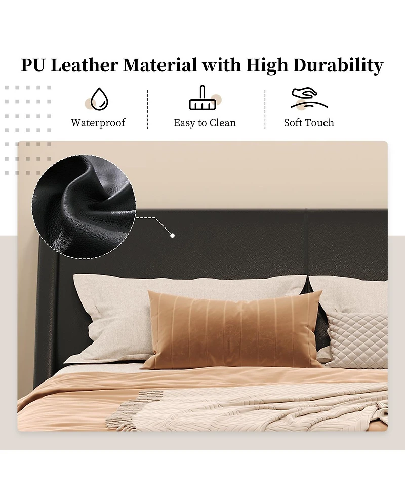 Streamdale Furniture Queen Size Pu Leather Upholstered Bed Frame, No Box Spring Needed