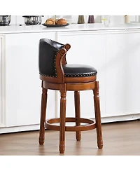 Streamdale Furniture Cow top Leather Wooden Bar Stools, 360 Swivel Bar Chair with Backs