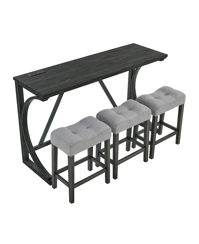 Streamdale Furniture 59" Bar Table Set with 3 Stools & Power Outlet