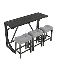 Streamdale Furniture 59" Bar Table Set with 3 Stools & Power Outlet