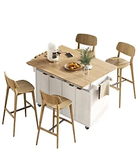 Streamdale Furniture 55.5" Fluted Kitchen Island with 2 Drop Leaf, Storage Cart, Power Outlet, 4 Doors, Spice Rack, Rolling Table